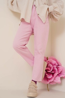 Düz Boyfriend Pembe Pantolon 