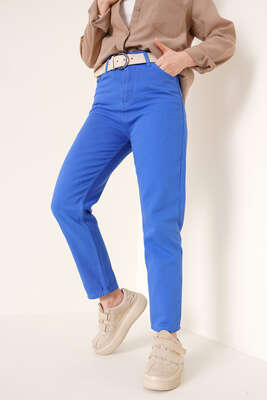 Düz Boyfriend Saks Pantolon 