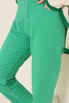Düz Boyfriend Yeşil Pantolon - Thumbnail