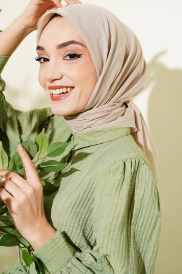 Düz Flamu Cotton Eşarp Açık Vizon - Başörtüsü