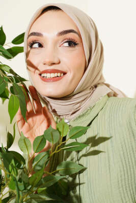 Düz Flamu Cotton Eşarp Açık Vizon - Başörtüsü