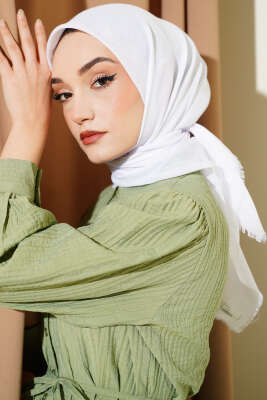 Düz Flamu Cotton Eşarp Beyaz - SİNEM EŞARP