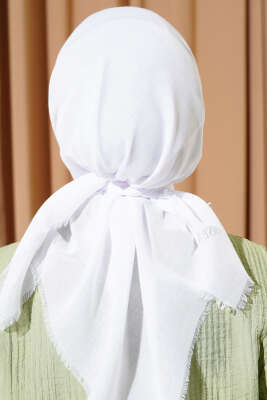 Düz Flamu Cotton Eşarp Beyaz - Başörtüsü