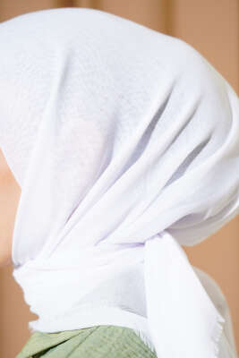 Düz Flamu Cotton Eşarp Beyaz - Başörtüsü