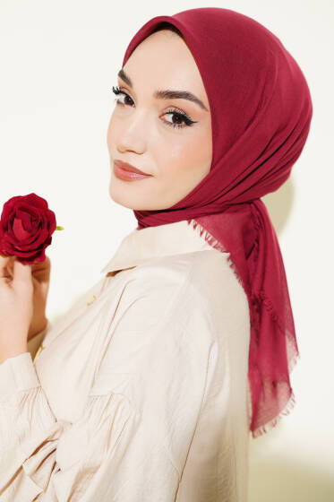 Düz Flamu Cotton Eşarp Bordo - Başörtüsü