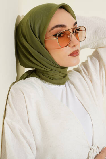 Düz Flamu Cotton Eşarp Haki - Başörtüsü