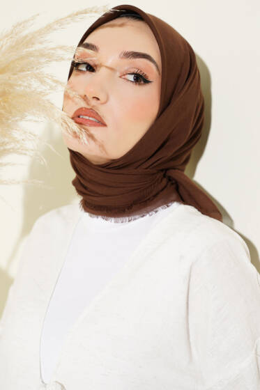 Düz Flamu Cotton Eşarp Kahve - Başörtüsü