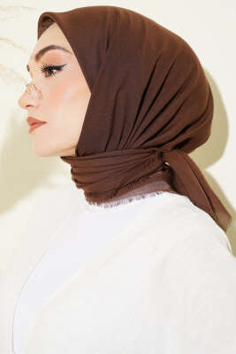 Düz Flamu Cotton Eşarp Kahve - Başörtüsü