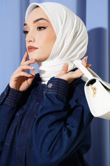 Düz Flamu Cotton Eşarp Kırık Beyaz - Başörtüsü