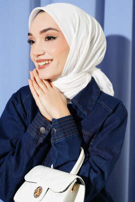 Düz Flamu Cotton Eşarp Kırık Beyaz - Başörtüsü