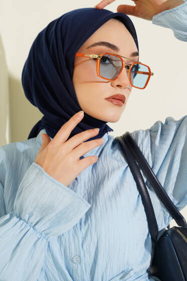 Düz Flamu Cotton Eşarp Lacivert - Başörtüsü