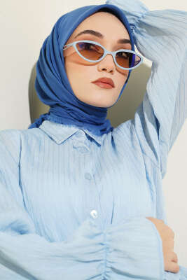 Düz Flamu Cotton Eşarp Mavi - SİNEM EŞARP