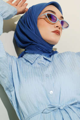 Düz Flamu Cotton Eşarp Mavi - Başörtüsü