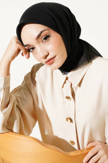 Düz Flamu Cotton Eşarp Siyah - Başörtüsü