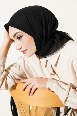 Düz Flamu Cotton Eşarp Siyah - Başörtüsü