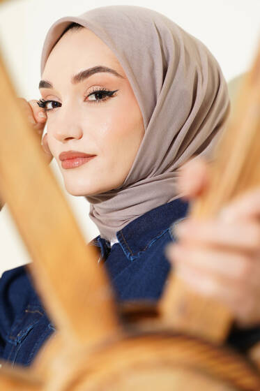 Düz Flamu Cotton Eşarp Vizon - Başörtüsü