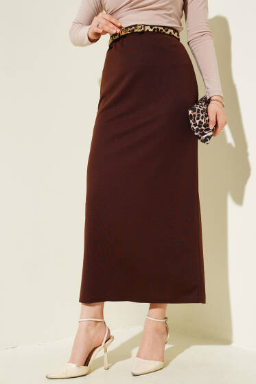 Düz Kahve Kalem Etek - Uzun Etek