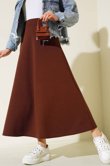 Düz Kloş Etek Kahve - Uzun Etek
