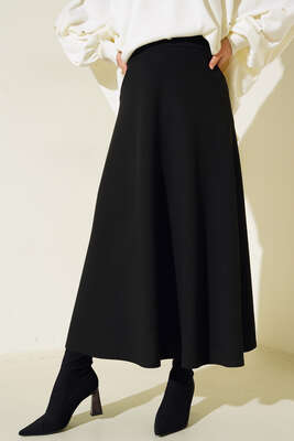 Düz Kloş Etek Siyah - Uzun Etek