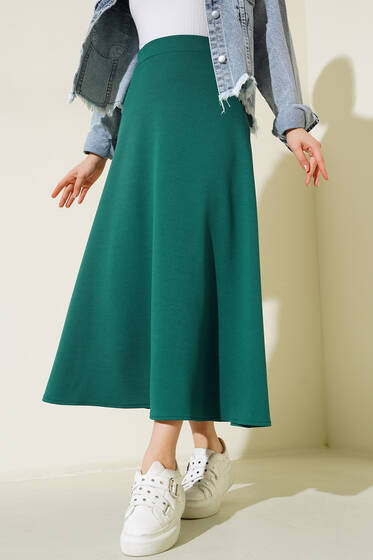 Düz Kloş Etek Yeşil - Uzun Etek