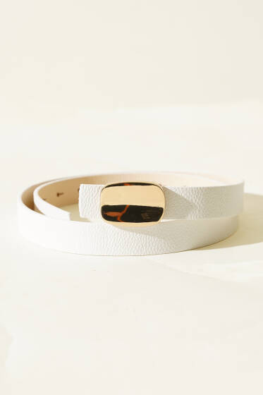 Düz Metal Tokalı Kemer Beyaz - Deri Kemer