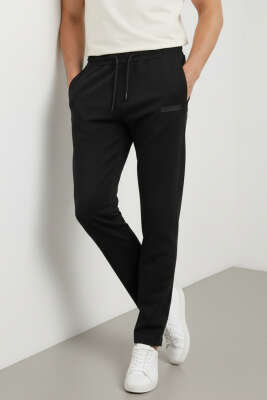 Düz Paça Baskılı Erkek Eşofman Altı Siyah - DEEP POİNT