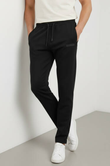 Düz Paça Baskılı Erkek Eşofman Altı Siyah - Erkek Eşofman Alt