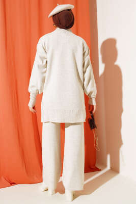 Düz Pikeli Triko Tunik İkili Takım Bej - Triko İkili Takım