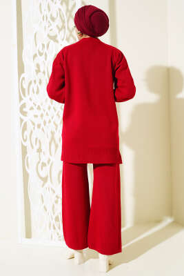 Düz Pikeli Triko Tunik İkili Takım Kırmızı - Triko İkili Takım