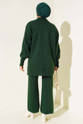 Düz Pikeli Triko Tunik İkili Takım Zümrüt - Triko İkili Takım