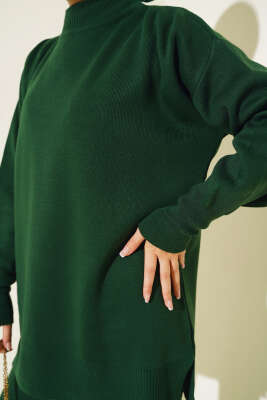 Düz Pikeli Triko Tunik İkili Takım Zümrüt - Triko İkili Takım