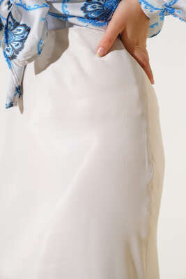 	 Düz Renk Saten Etek Taş - Uzun Etek