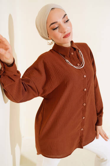 Düz Salaş Gömlek Kahve - Gömlek