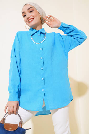 Düz Salaş Gömlek Mavi - Gömlek