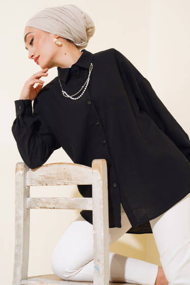 Düz Salaş Gömlek Siyah - Gömlek