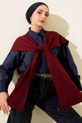 Düz Triko Omuz Şalı Bordo - ASSE BONE