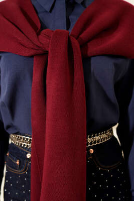 Düz Triko Omuz Şalı Bordo - Omuz Şalı