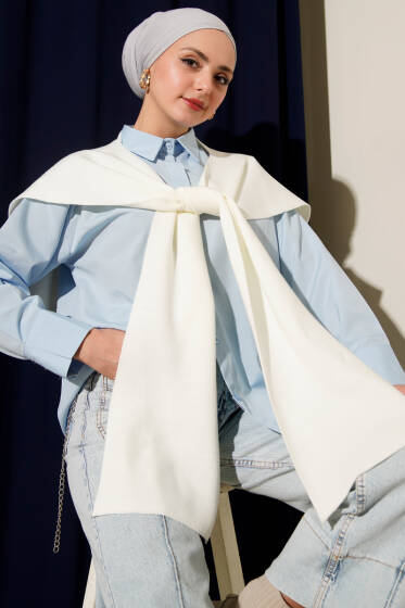 Düz Triko Omuz Şalı Ekru - Omuz Şalı