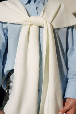 Düz Triko Omuz Şalı Ekru - Omuz Şalı