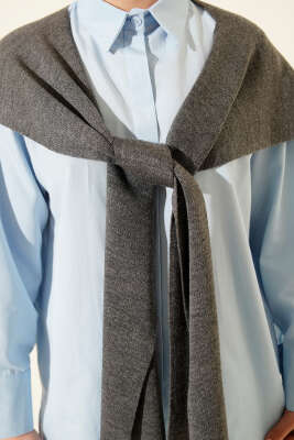 Düz Triko Omuz Şalı Füme - Omuz Şalı