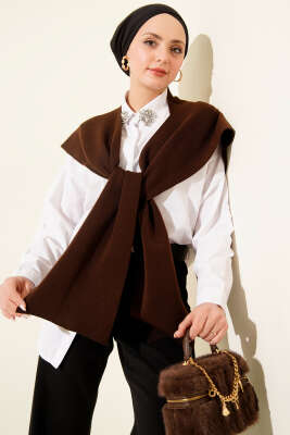 Düz Triko Omuz Şalı Kahve - ASSE BONE