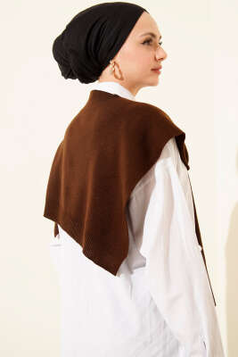 Düz Triko Omuz Şalı Kahve - Omuz Şalı