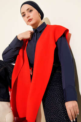 Düz Triko Omuz Şalı Kırmızı - ASSE BONE