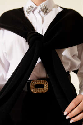 Düz Triko Omuz Şalı Siyah - Omuz Şalı