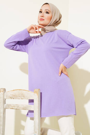 Düz Uzun Kol Tunik Lila - Tunik