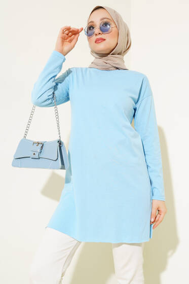 Düz Uzun Kol Tunik Mavi - Tunik