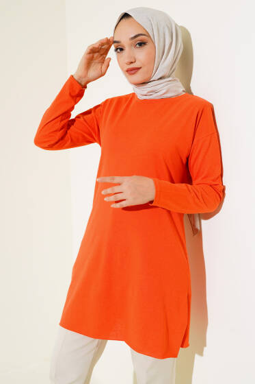 Düz Uzun Kol Tunik Oranj - Tunik