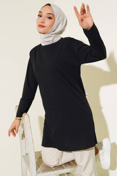 Düz Uzun Kol Tunik Siyah - Tunik