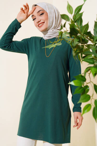 Düz Uzun Kol Tunik Zümrüt - Tunik