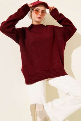 Düz Yumoş Triko Kazak Bordo 